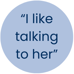 Blue bubble with a quote that read i like talking to her